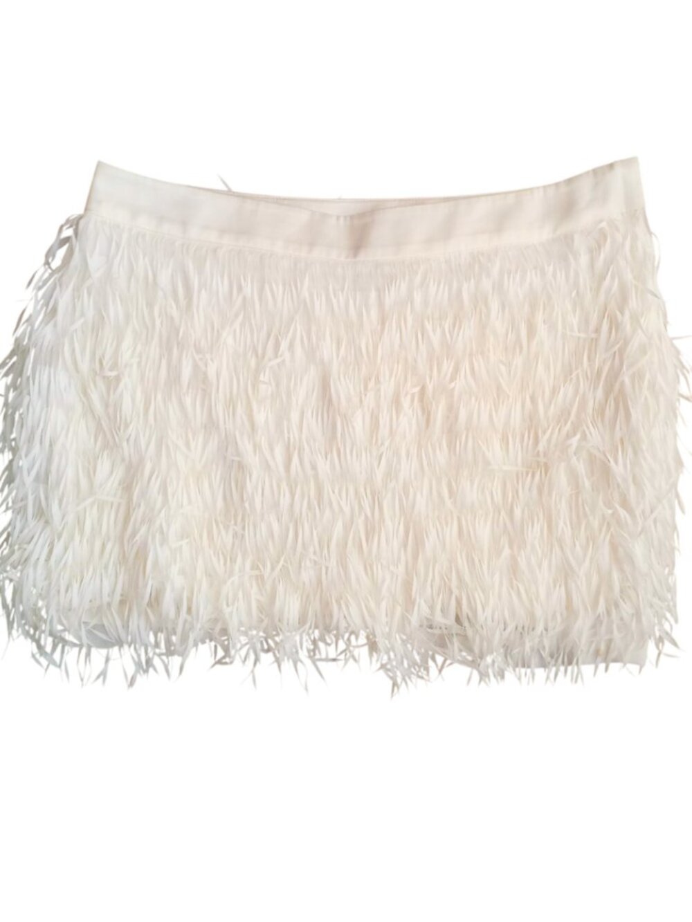 Express White Fringe Mini Skirt - Faux Feather Textured, Size 4